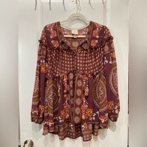 Flowy sheer purple and gold blouse